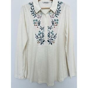 ORVIS Floral Embroidered Tunic Blouse Womens Sz S Long Sleeve Western Boho